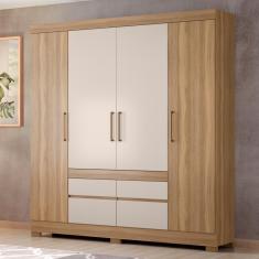 Guarda Roupa Casal Salerno 4 Portas 4 Gavetas MDP Amendola- Off White Casa H