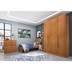 Guarda Roupa Solteiro Dinamarca 4 Portas de Bater 2 Gavetas MDP-MDF Cinamomo Tcil Móveis