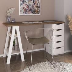 Escrivaninha Mesa Escritório Moderna Spirit com e 5 Gavetas 2 Pratelei