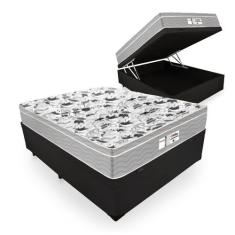Cama Box Com Baú Queen Bipartido Tecido Sintético Preto com Colchão de Molas Ensacadas - Probel - Evolution 158cm