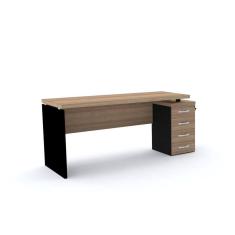 Mesa Pé Painel com Gaveteiro 4 Gavetas PE40 em MDP 164 x 60 cm Cor Noce Naturalle Base Preta
