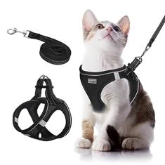 Peitoral e coleira para gatos, à prova de fuga, macio, ajustável, para caminhar, refletivo, fácil de controlar, peitoral para animais de estimação para gatos, cães pequenos e filhotes