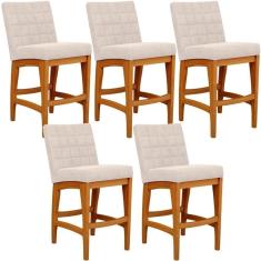 Kit 05 Banquetas Baixa Cozinha Bancada L02 Bege