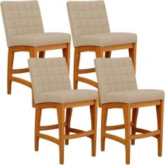 Kit 04 Banquetas Baixa Cozinha Fixa Mila L02 Bege Escuro