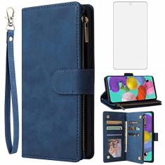 Asuwish Compatível com Samsung Galaxy A51 5G / A 51 5G UW Verizon Capa carteira protetora de tela de vidro temperado e capa flip porta-cartões capas de celular para Glaxay 51A G5 Gaxaly S51 mulheres