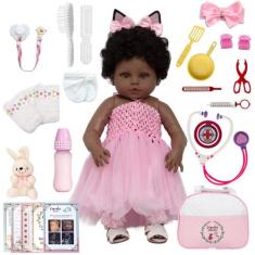 Boneca Bebe Reborn Menina Pretinha Enxoval Coelhinha Baby - Cegonha Re