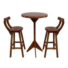 Jogo Bistrô de Madeira 2 Banquetas Altas Ideal para Bar e Restaurante 