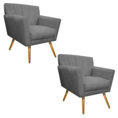kit 02 Poltronas Decorativa Laura Palito Mel Suede Cinza - Amarena Móveis