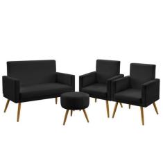 Kit Poltrona Namoradeira e 2 Poltronas Estofada Sala De Estar Vega Rod