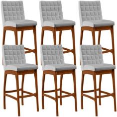Kit 06 Banquetas Altas Para Cozinha Sala de Jantar Fixa Mila L02 Facto