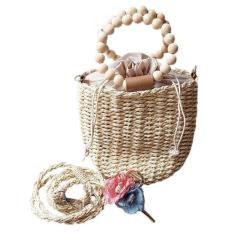 Bolsa Saco Bucket Palha Forrada Alça Destacável Fechamento Amarrar + P