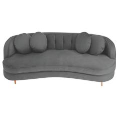 Sofá Curvo 3 Lugares Orgânico Sala Recepção Luxo Panamá 200cm Suede Cinza