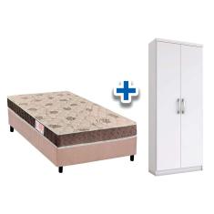 Cama Box Solteiro crc + Colchão D33 + Armário Multiuso Margarida Branco