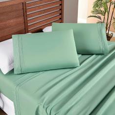 Jogo Cama Lençol Honore King Micro Percal 200 Fios c/ Detalhes Bordados 4 Peças - Salvia Verde