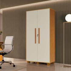 Armário para Escritório Multiuso 2 Portas com Chave 100% Mdf Dacar Naturale/Off White