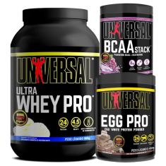 Kit  Ultra Whey Pro 900g + Egg Pro 454g + BCAA Stack 250g - Universal-Unissex