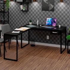 Mesa de Canto em L Escrivaninha com 1 Gaveta 150cm Industrial Preto - 