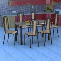 Conjunto de Mesa com 6 Cadeiras Granada Preto e Natural Bege GR