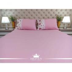 Jogo De Cama Queen 3 Pçs Em Malha 100% Algodão Rosa
