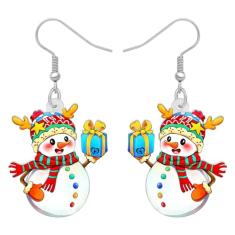 Bonsny Brincos de Natal com pingente de acrílico, enfeite de boneco de neve gelado, joias para mulheres, meninas, acessórios para crianças, Acrílico, Sem pedra preciosa
