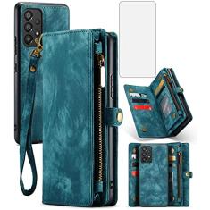 Asuwish Capa de celular para Samsung Galaxy A53 5G 2022 com zíper carteira destacável com protetor de tela de vidro temperado e suporte de cartão flip acessórios para celular Gaxaly A53 G5 Galaxies