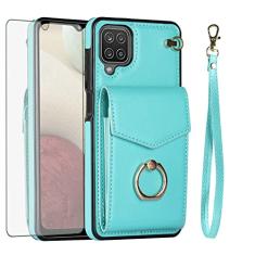 Asuwish Capa de telefone para Samsung Galaxy A42 5G capa carteira com protetor de tela de vidro temperado e anel de bloqueio RFID suporte suporte para cartão acessórios de celular de couro A 42 G5 42A