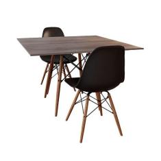 Conjunto De Mesa De Jantar Eames Eiffel Quadrada 90cm Tampo De Madeira