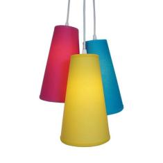 Lustre Pendente Luminária Tripla Tecidos Coloridos Pink, Turquesa e Am