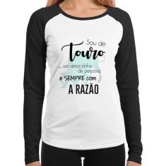 Baby Look Raglan Sou de Touro Manga Longa - Foca na Moda, Branco, Pret