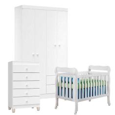 Quarto De Bebê 4 Portas Com Gaveteiro Ternura Baby E Berço Lila Branco
