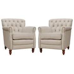 Kit 02 Poltronas Decorativas Sala de Estar Níger Pés Madeira Couro Off