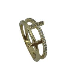 Anel Duas Cruzes com pedra Folheado - Carlitos Joias, 30