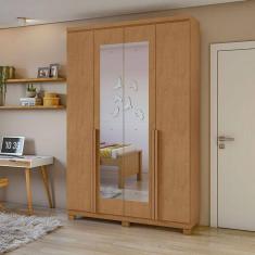 Guarda Roupa Solteiro Ambiente Alonzo 4 Portas Amêndoa Clean Com Espelho E Pés - Lopas