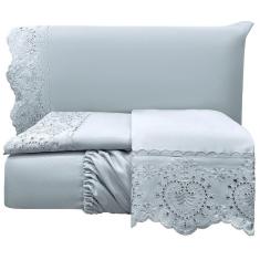 Jogo Lençol Casal Passione Bordado Inglês 4pç 100% Poliéster - Cinza
