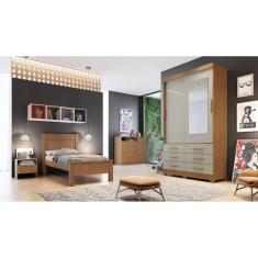 Guarda Roupa Solteiro com Espelho 2 Portas 6 Gavetas - Capri-Cumaru/Fendi - Móveis Novo Horizonte