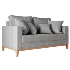 Sofá 2 Lugares Beny Base de Madeira Linho Rústico Cinza - Keva