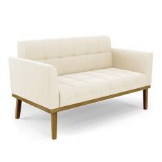 Sofá Namoradeira 2 Lugares Base De Madeira Castanho Elisa Veludo D03 - D'rossi Cor Bege