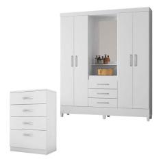 Cômoda Astral e Guarda Roupa Casal Capelinha Pérsia Branco Flex - Demó