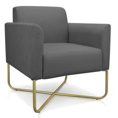 Poltrona Marisa Suede Grafite Base X Industrial Dourada