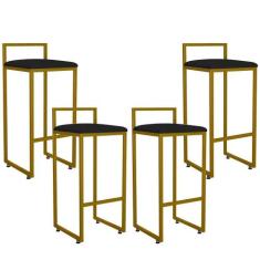 Kit 04 Banquetas Altas Para Cozinha Sala De Jantar Hanna L02 Dourado S