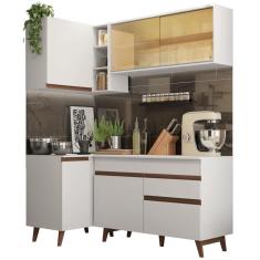 Cozinha Completa de Canto com Armário e Balcão Branco Reims
