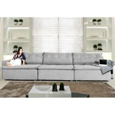 Sofá Austrália 3,82 Mts Retrátil e Reclinavel com Molas no Assento Tecido Suede Pluma