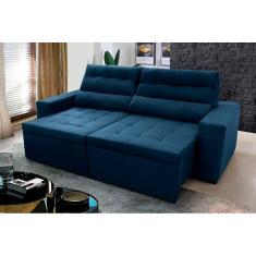 Sofá Retrátil Reclinável Arizona 2,30m Suede Velut Azul Marinho - King House