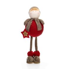 Boneco de Natal Menino Em Pé Vermelho e Marrom 40cm
