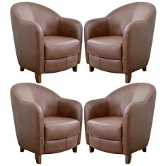 Kit 4 Poltronas Decorativas Sala de Estar Pés Madeira Kairós Couro Caramelo - Gran Belo