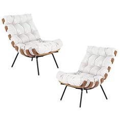Kit 2 Poltrona Decorativa Sala de Estar Costela Couro Branco - Gran Belo