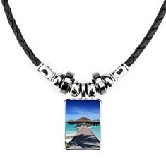 DIYthinker Colar Ocean House Water Science Nature Picture Jewelry Torque Leather Rope Pendant