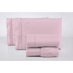 Jogo de Lençol 200 Fios Solteiro 3 Peças Algodão em Ponto Palito (Rosa)
