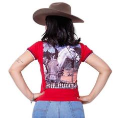 Camiseta Muladeiros Feminina Country Gola Polo Vermelha - Mula Rosa, V