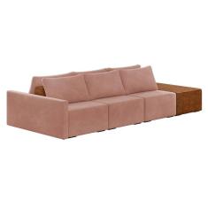 Sofá Ilha 3 Lugares Living 342cm Modulado Lary Veludo K01 Cor Rose